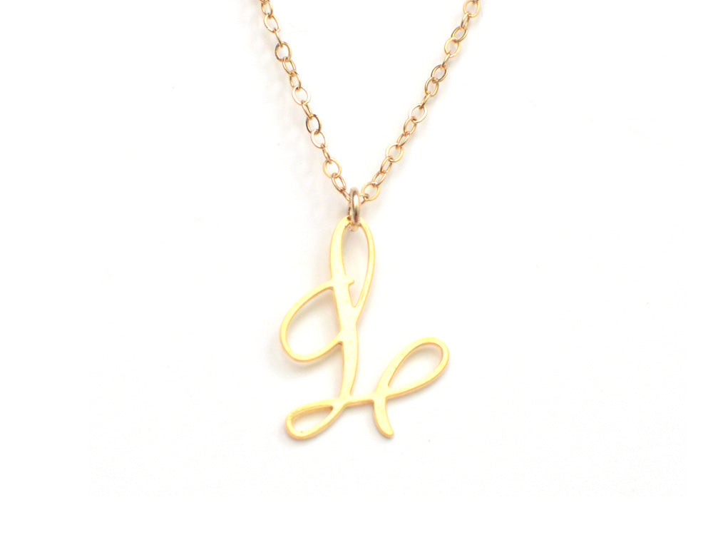 L Letter Charm - Handwritten By A Calligrapher - High Quality, Affordable, Self Love, Initial Letter Charm Necklace - Available in Gold and Silver - Made in USA - Brevity Jewelry