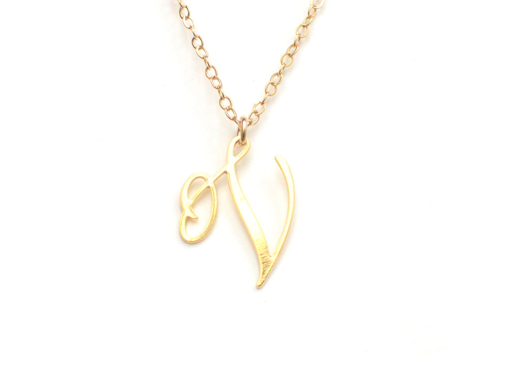 V Letter Necklace - Handwritten By A Calligrapher - High Quality, Affordable, Self Love, Initial Letter Charm Necklace - Available in Gold and Silver - Made in USA - Brevity Jewelry