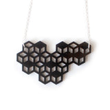 Beecomb Necklace - High Quality, Affordable, Geometric Necklace - Available in Black and White Acrylic, Gold, Silver, and Limited Edition Coral Powdercoat Finish - Made in USA - Brevity Jewelry