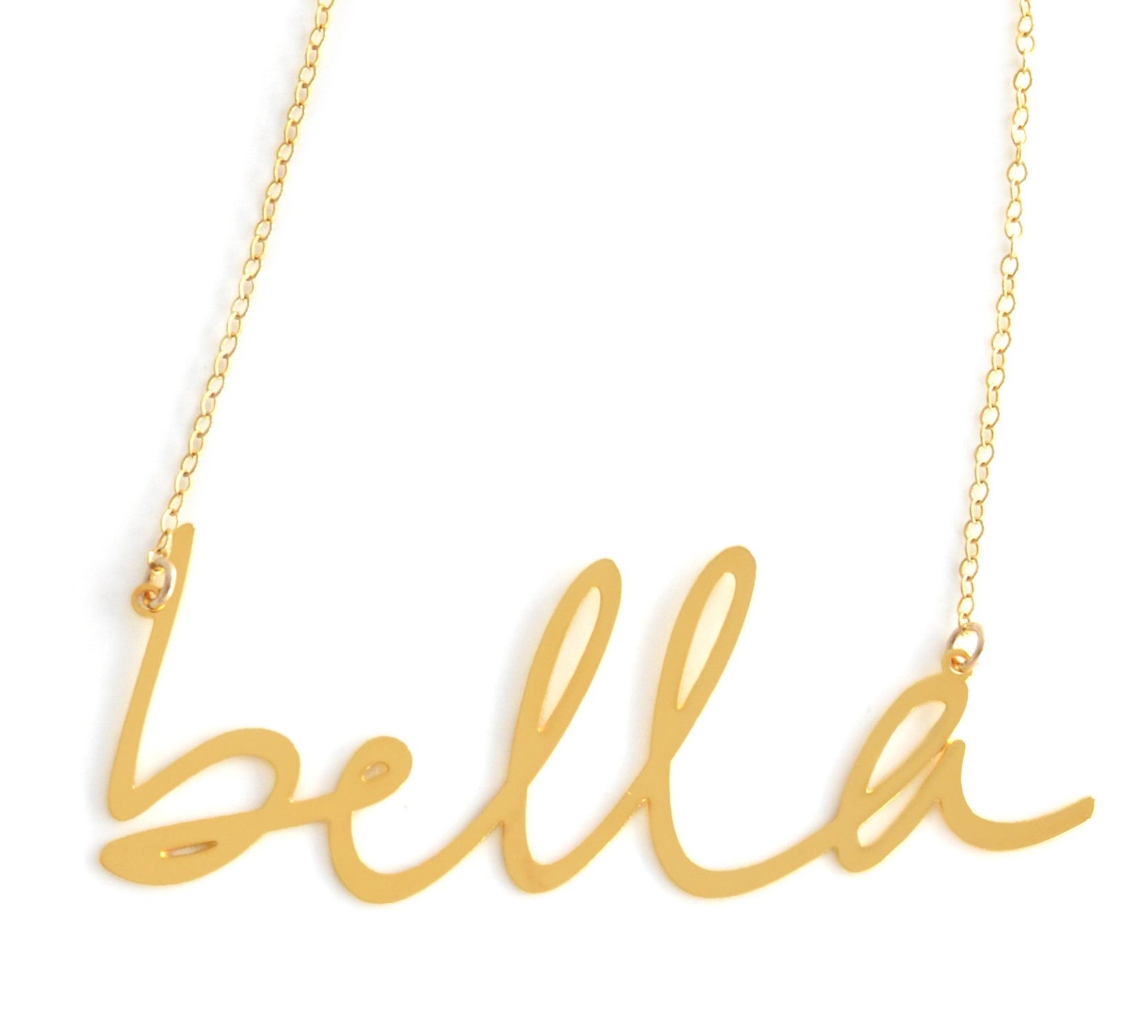 Bella Necklace - High Quality, Affordable, Hand Written, Self Love, Mantra Word Necklace - Available in Gold and Silver - Small and Large Sizes - Made in USA - Brevity Jewelry