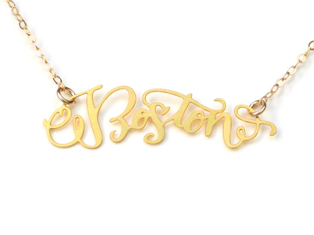 Boston City Love Necklace - High Quality, Hand Lettered, Calligraphy City Necklace - Your Favorite City - Available in Gold and Silver - Made in USA - Brevity Jewelry