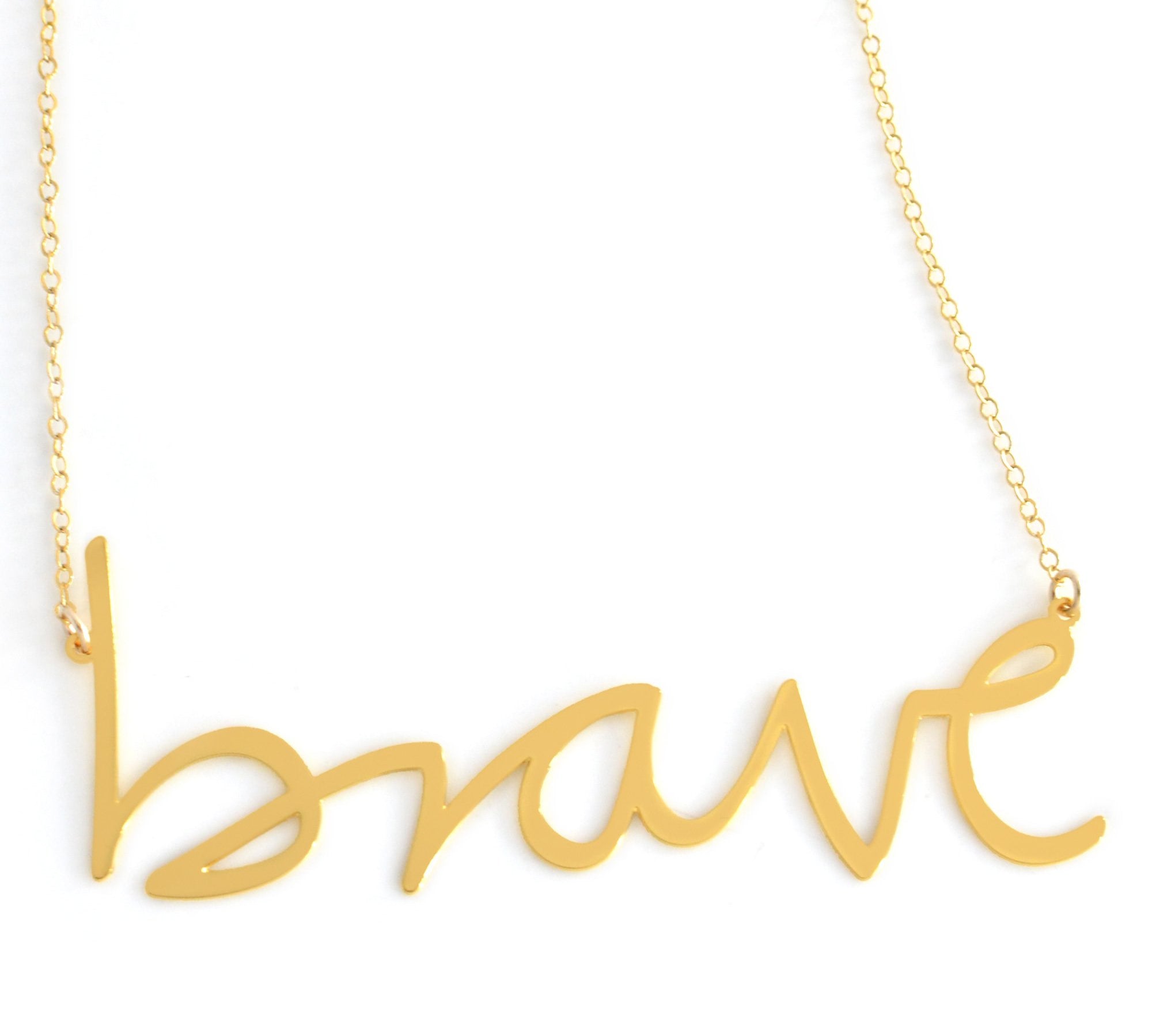 Brave Necklace - High Quality, Affordable, Hand Written, Empowering, Self Love, Mantra Word Necklace - Available in Gold and Silver - Small and Large Sizes - Made in USA - Brevity Jewelry