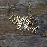 Custom Calligraphy Two Name Necklace - Your Loved Ones Names Handwritten By A Calligrapher - High Quality, Affordable, One-of-a-kind, Personalized Necklace - Available in Gold and Silver - Made in USA - Brevity Jewelry - The Pefect Gift