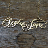 Custom Calligraphy Two Name Necklace - Your Loved Ones Names Handwritten By A Calligrapher - High Quality, Affordable, One-of-a-kind, Personalized Necklace - Available in Gold and Silver - Made in USA - Brevity Jewelry - The Pefect Gift