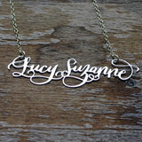 Custom Calligraphy Two Name Necklace - Your Loved Ones Names Handwritten By A Calligrapher - High Quality, Affordable, One-of-a-kind, Personalized Necklace - Available in Gold and Silver - Made in USA - Brevity Jewelry - The Pefect Gift