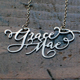 Custom Calligraphy Two Name Necklace - Your Loved Ones Names Handwritten By A Calligrapher - High Quality, Affordable, One-of-a-kind, Personalized Necklace - Available in Gold and Silver - Made in USA - Brevity Jewelry - The Pefect Gift