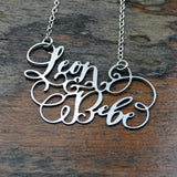 Custom Calligraphy Two Name Necklace - Your Loved Ones Names Handwritten By A Calligrapher - High Quality, Affordable, One-of-a-kind, Personalized Necklace - Available in Gold and Silver - Made in USA - Brevity Jewelry - The Pefect Gift