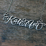 Custom Calligraphy Two Name Necklace - Your Loved Ones Names Handwritten By A Calligrapher - High Quality, Affordable, One-of-a-kind, Personalized Necklace - Available in Gold and Silver - Made in USA - Brevity Jewelry - The Pefect Gift