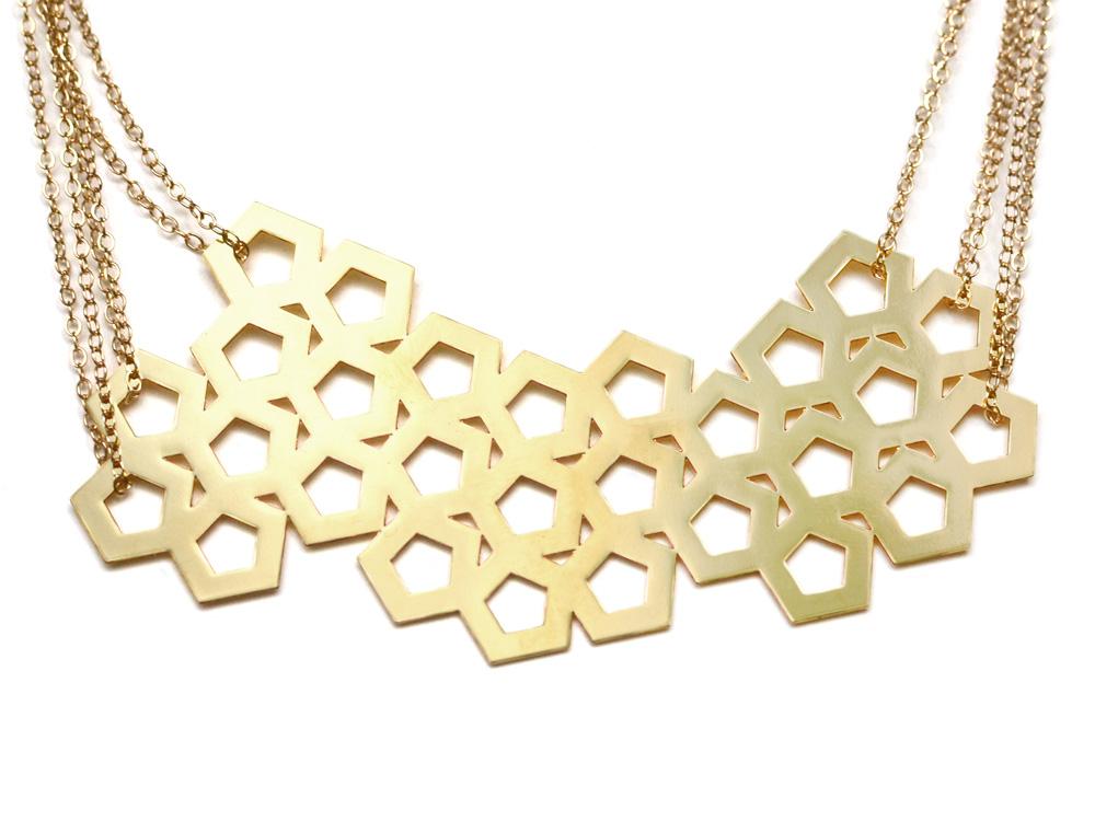 Cellular Necklace - High Quality, Affordable, Geometric Necklace - Available in Black and White Acrylic, Gold, Silver, and Limited Edition Coral Powdercoat Finish - Made in USA - Brevity Jewelry