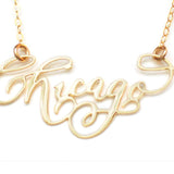 Chicago City Love Necklace - High Quality, Hand Lettered, Calligraphy City Necklace - Your Favorite City - Available in Gold and Silver - Made in USA - Brevity Jewelry