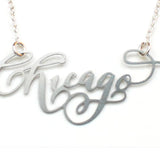 Chicago City Love Necklace - High Quality, Hand Lettered, Calligraphy City Necklace - Your Favorite City - Available in Gold and Silver - Made in USA - Brevity Jewelry