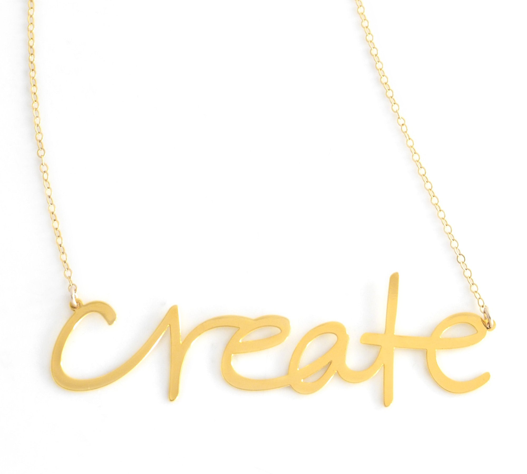 Create Necklace - High Quality, Affordable, Hand Written, Self Love, Mantra Word Necklace - Available in Gold and Silver - Small and Large Sizes - Made in USA - Brevity Jewelry