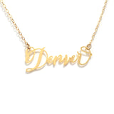 I Heart Denver Necklace - High Quality, Hand Lettered, Calligraphy, City Necklace - Featuring a Dainty Heart and Your Favorite City - Available in Gold and Silver - Made in USA - Brevity Jewelry