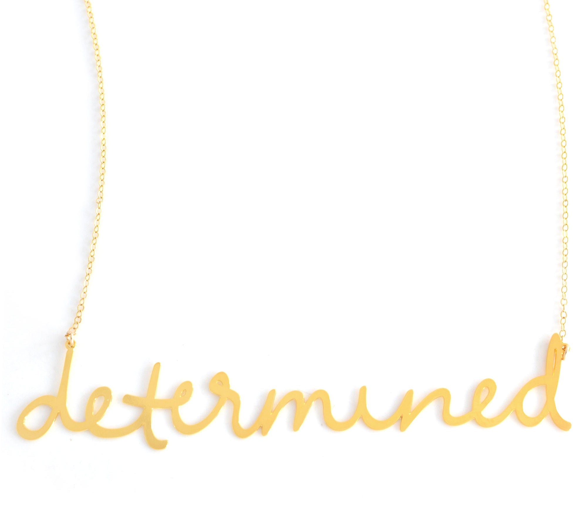 Determined Necklace - High Quality, Affordable, Hand Written, Empowering, Self Love, Mantra Word Necklace - Available in Gold and Silver - Small and Large Sizes - Made in USA - Brevity Jewelry