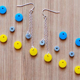Circle Earrings - Affordable Acrylic Earrings - Yellow, Blue or Gray - Silver Chain - Made in USA - Brevity Jewelry