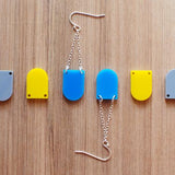 Drop Earrings - Affordable Acrylic Earrings - Yellow, Blue or Gray - Silver Chain - Made in USA - Brevity Jewelry