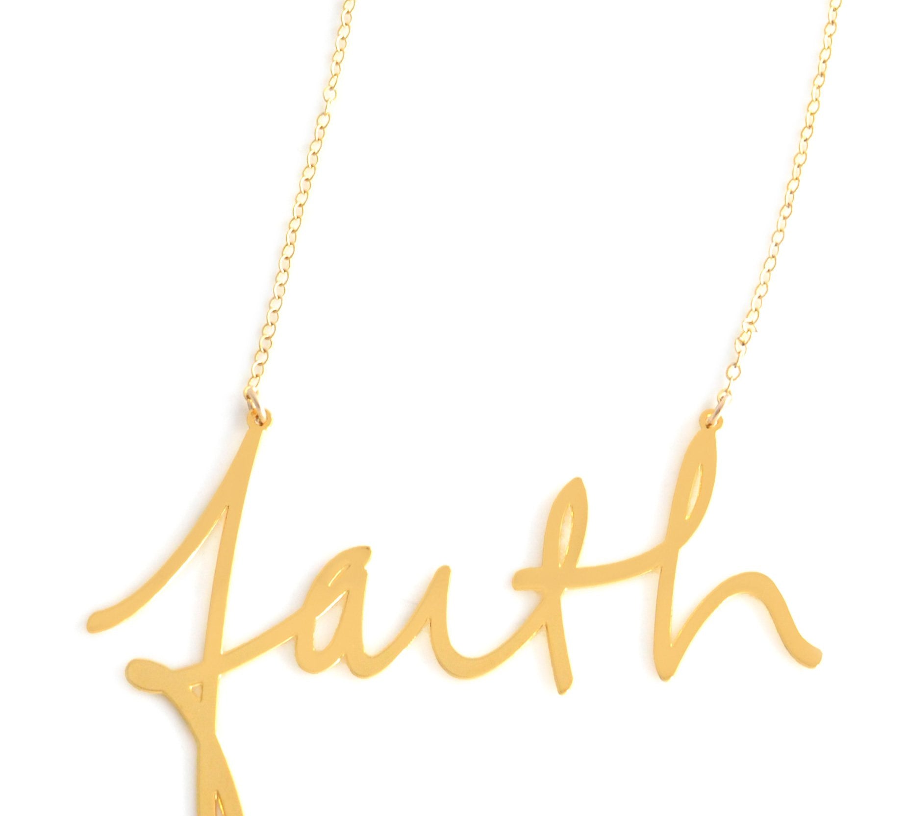 Faith Necklace - High Quality, Affordable, Hand Written, Self Love, Mantra Word Necklace - Available in Gold and Silver - Small and Large Sizes - Made in USA - Brevity Jewelry
