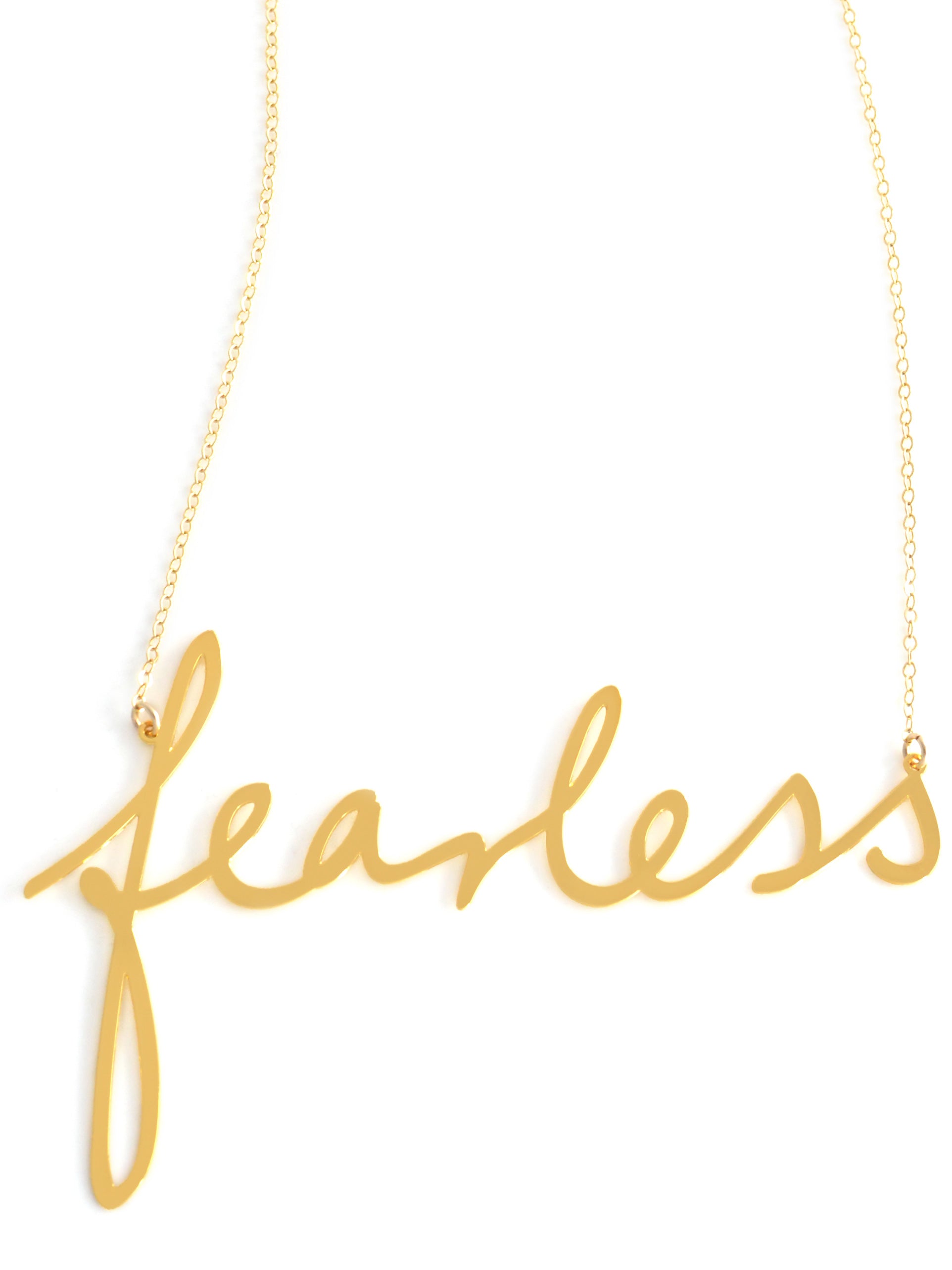 Fearless Necklace - High Quality, Affordable, Hand Written, Empowering, Self Love, Mantra Word Necklace - Available in Gold and Silver - Small and Large Sizes - Made in USA - Brevity Jewelry