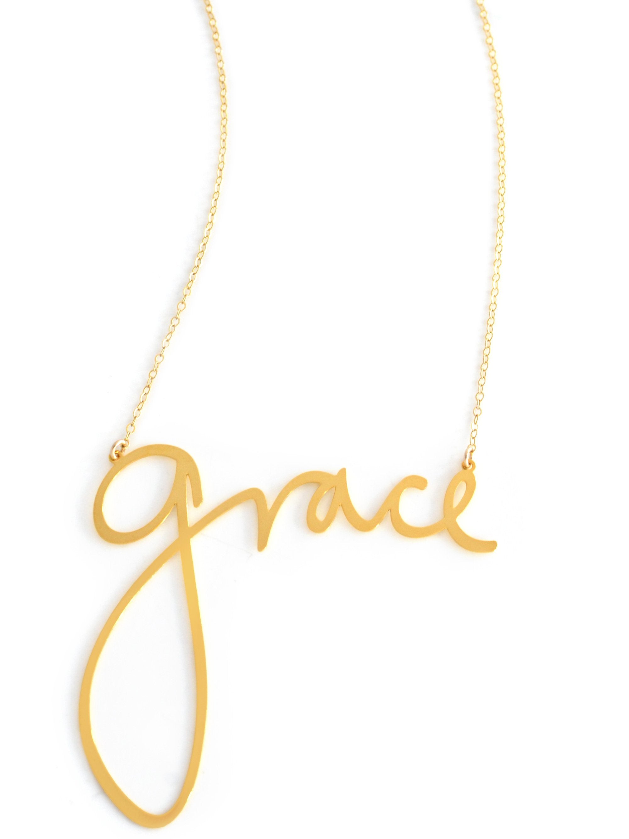 Grace Necklace - High Quality, Affordable, Hand Written, Self Love, Mantra Word Necklace - Available in Gold and Silver - Small and Large Sizes - Made in USA - Brevity Jewelry