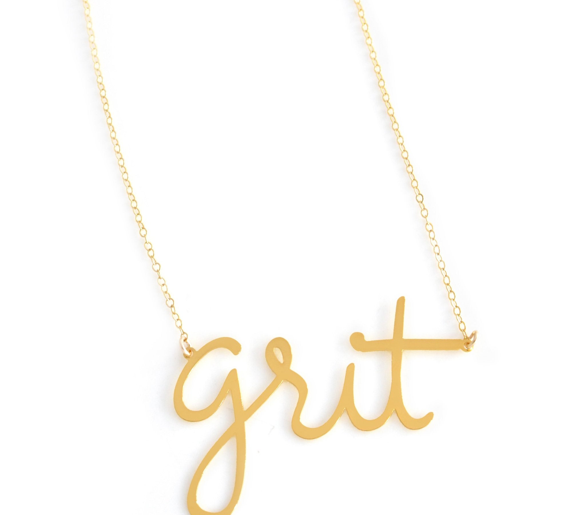 Grit Necklace - High Quality, Affordable, Hand Written, Empowering, Self Love, Mantra Word Necklace - Available in Gold and Silver - Small and Large Sizes - Made in USA - Brevity Jewelry