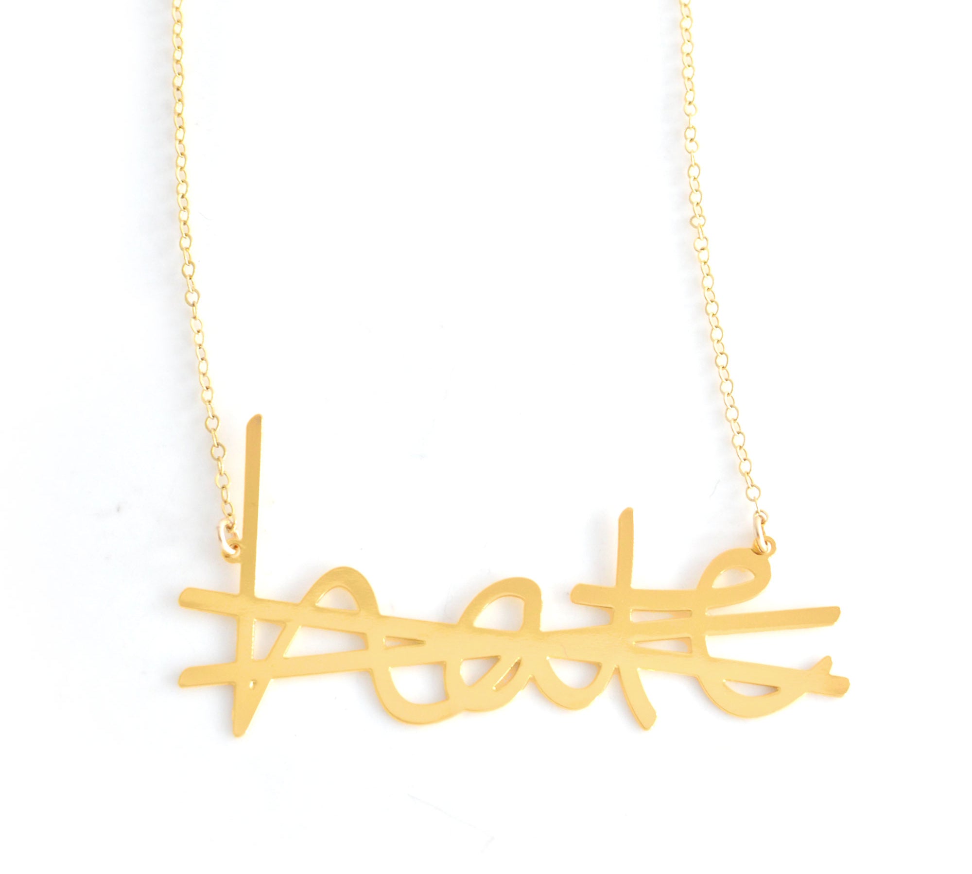 No More Hate Necklace - High Quality, Affordable, Hand Written, Empowering, Self Love, Mantra Word Necklace - Available in Gold and Silver - Small and Large Sizes - Made in USA - Brevity Jewelry