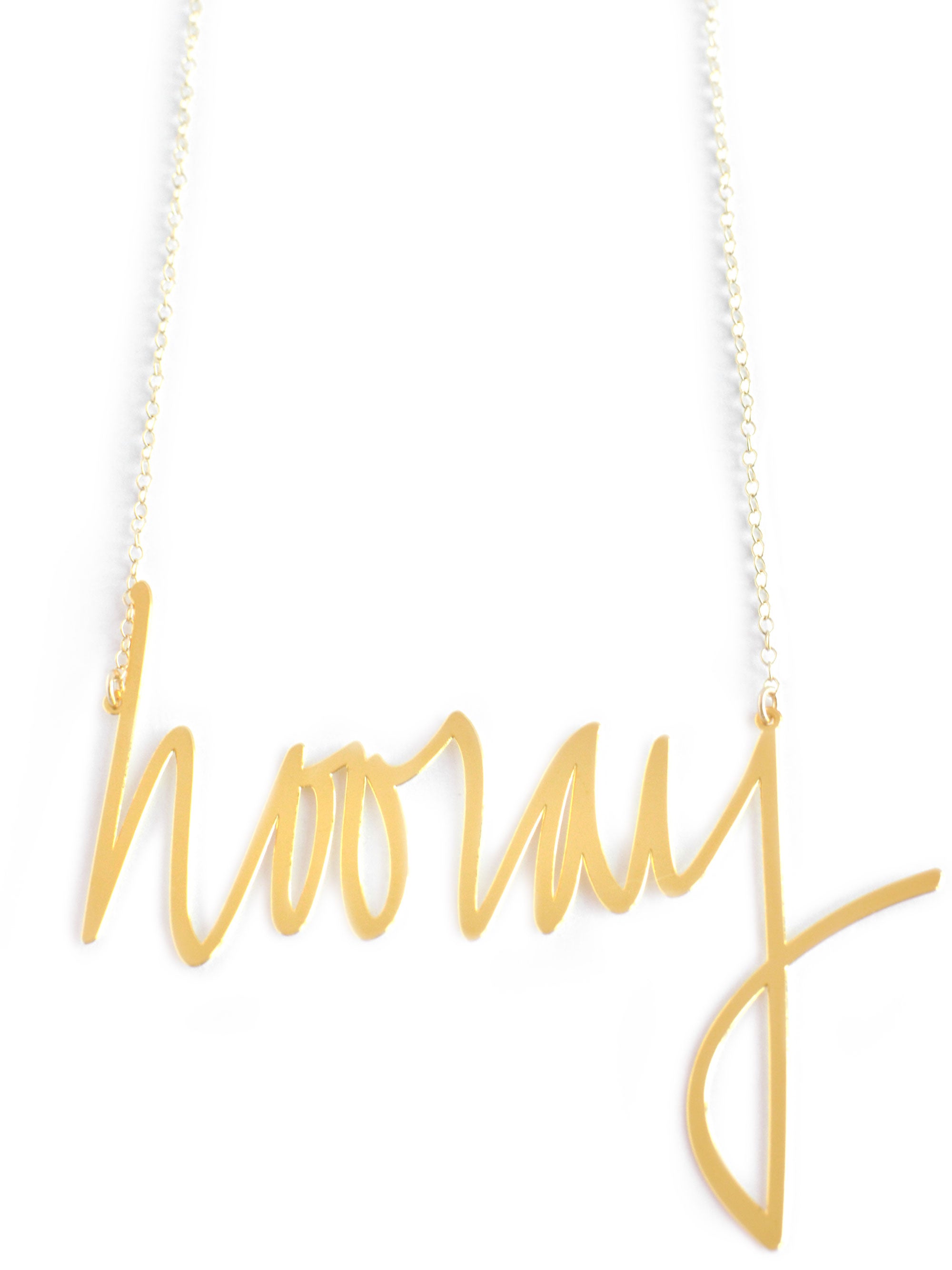 Hooray Necklace - High Quality, Affordable, Hand Written, Self Love, Mantra Word Necklace - Available in Gold and Silver - Small and Large Sizes - Made in USA - Brevity Jewelry