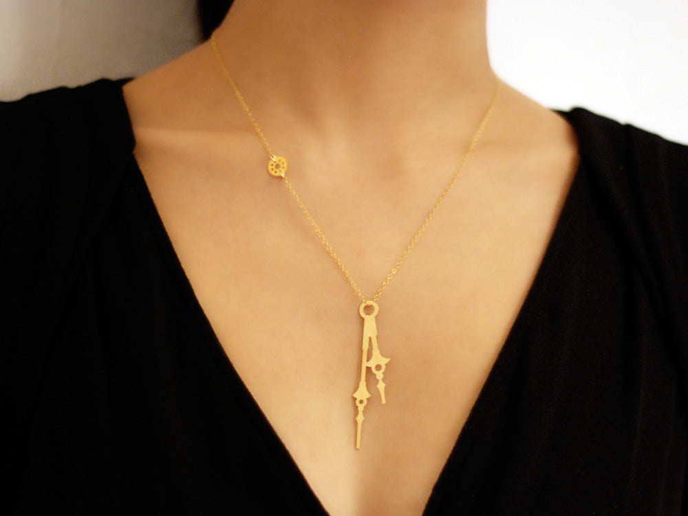Horo 3 Necklace - High Quality, Affordable Necklace - Classic and Elegant - Clock Hand Design - Available in Gold and Silver - Made in USA - Brevity Jewelry