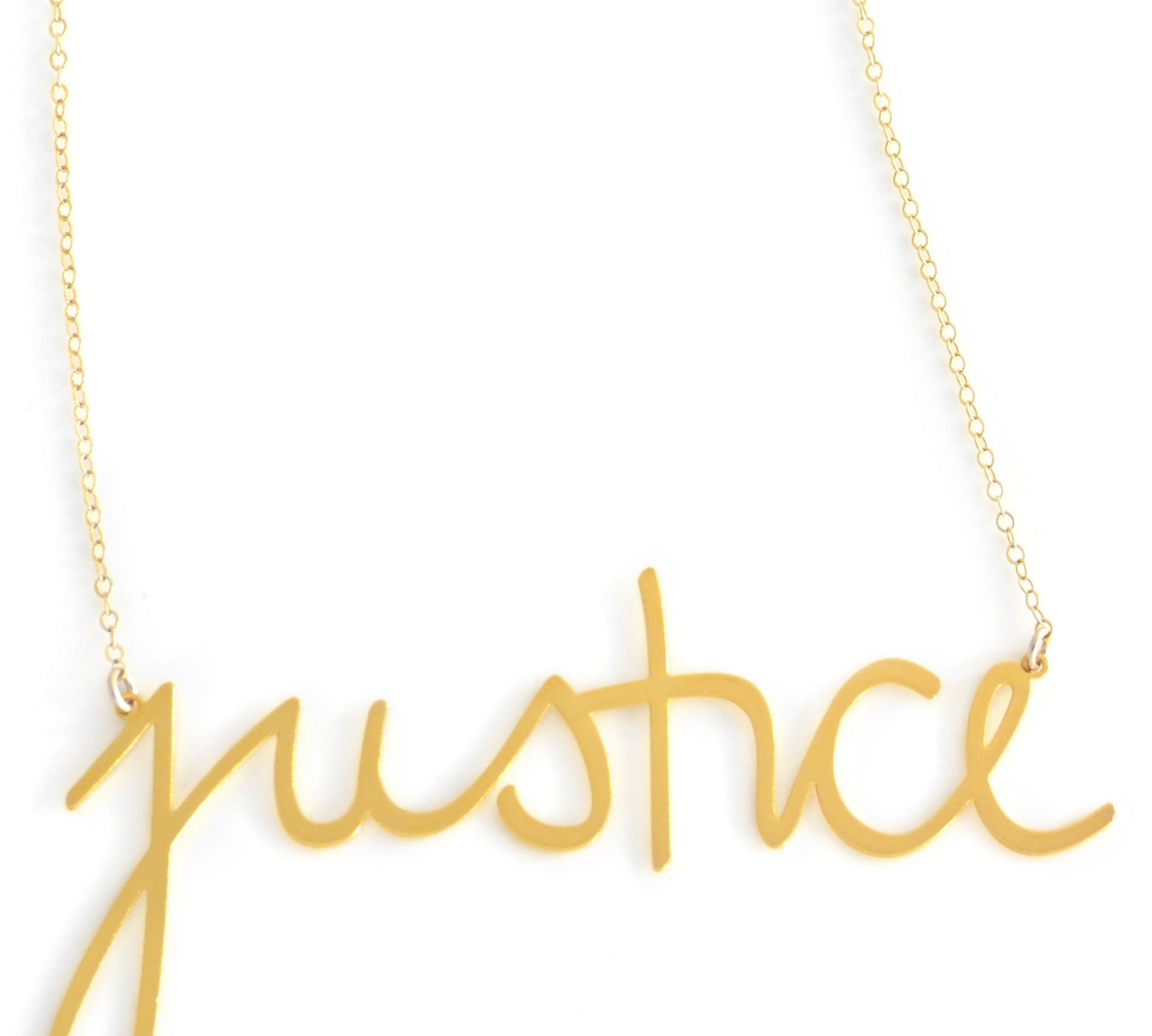 Justice Necklace - High Quality, Affordable, Hand Written, Empowering, Self Love, Mantra Word Necklace - Available in Gold and Silver - Small and Large Sizes - Made in USA - Brevity Jewelry