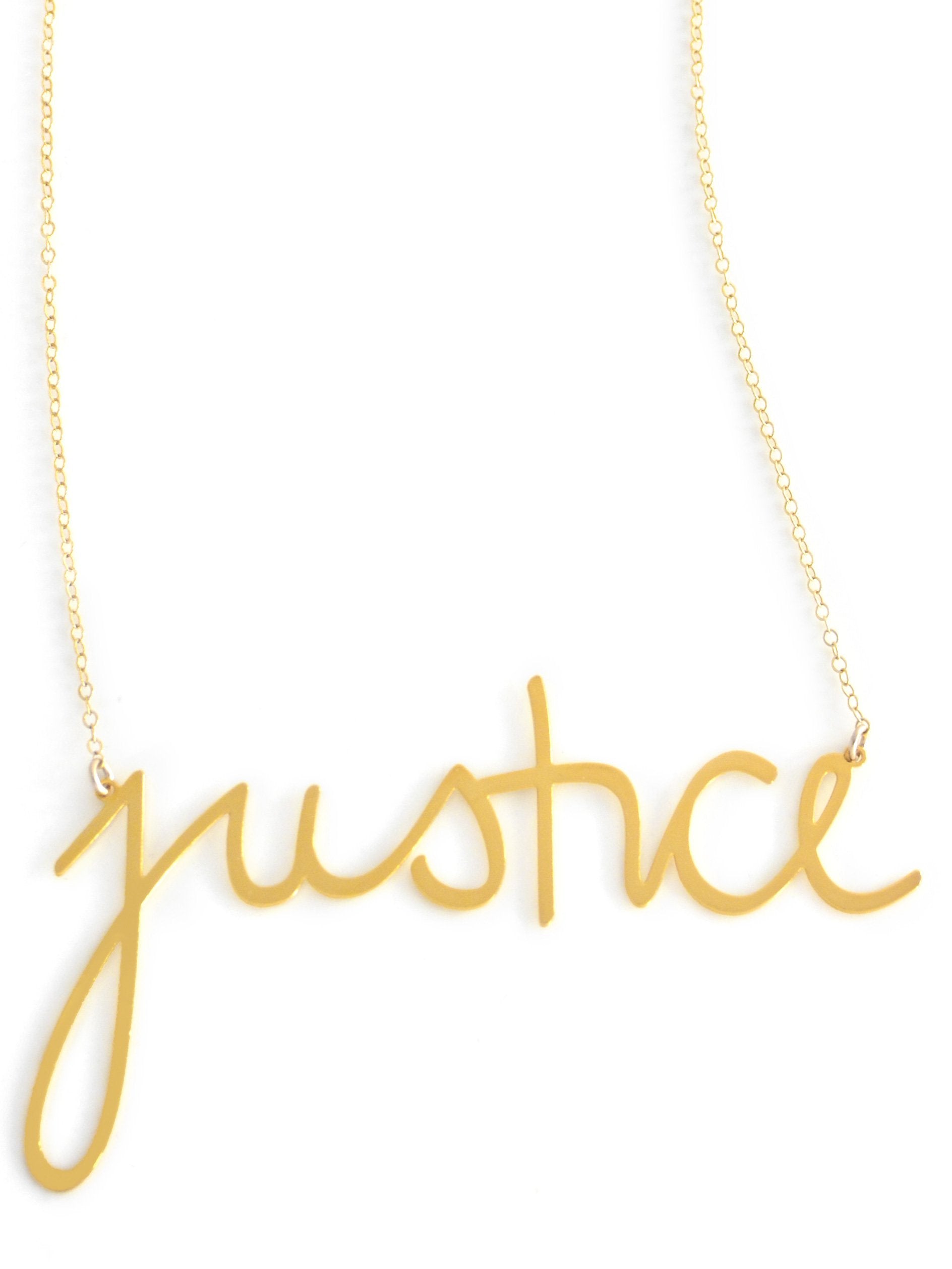 Justice Necklace - High Quality, Affordable, Hand Written, Empowering, Self Love, Mantra Word Necklace - Available in Gold and Silver - Small and Large Sizes - Made in USA - Brevity Jewelry