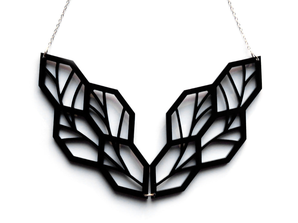 Leaf Necklace - High Quality, Affordable, Geometric Necklace - Available in Black and White Acrylic, Gold, Silver, and Limited Edition Coral Powdercoat Finish - Made in USA - Brevity Jewelry