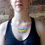 Feathers Necklace - Affordable Acrylic Necklace - Yellow, Blue or Gray - Silver Chain - Made in USA - Brevity Jewelry