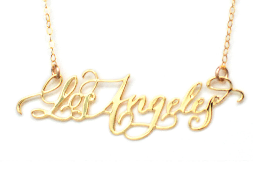 Los Angeles City Love Necklace - High Quality, Hand Lettered, Calligraphy City Necklace - Your Favorite City - Available in Gold and Silver - Made in USA - Brevity Jewelry