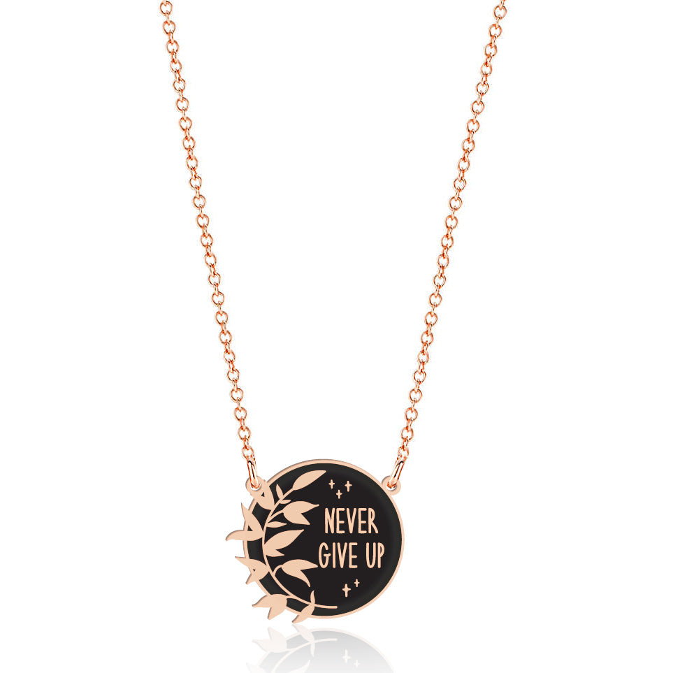 Never Give Up Necklace - High Quality, Affordable, Hand Written, Empowering, Self Love, Mantra Word Necklace - Available in Gold and Silver - Brevity Jewelry