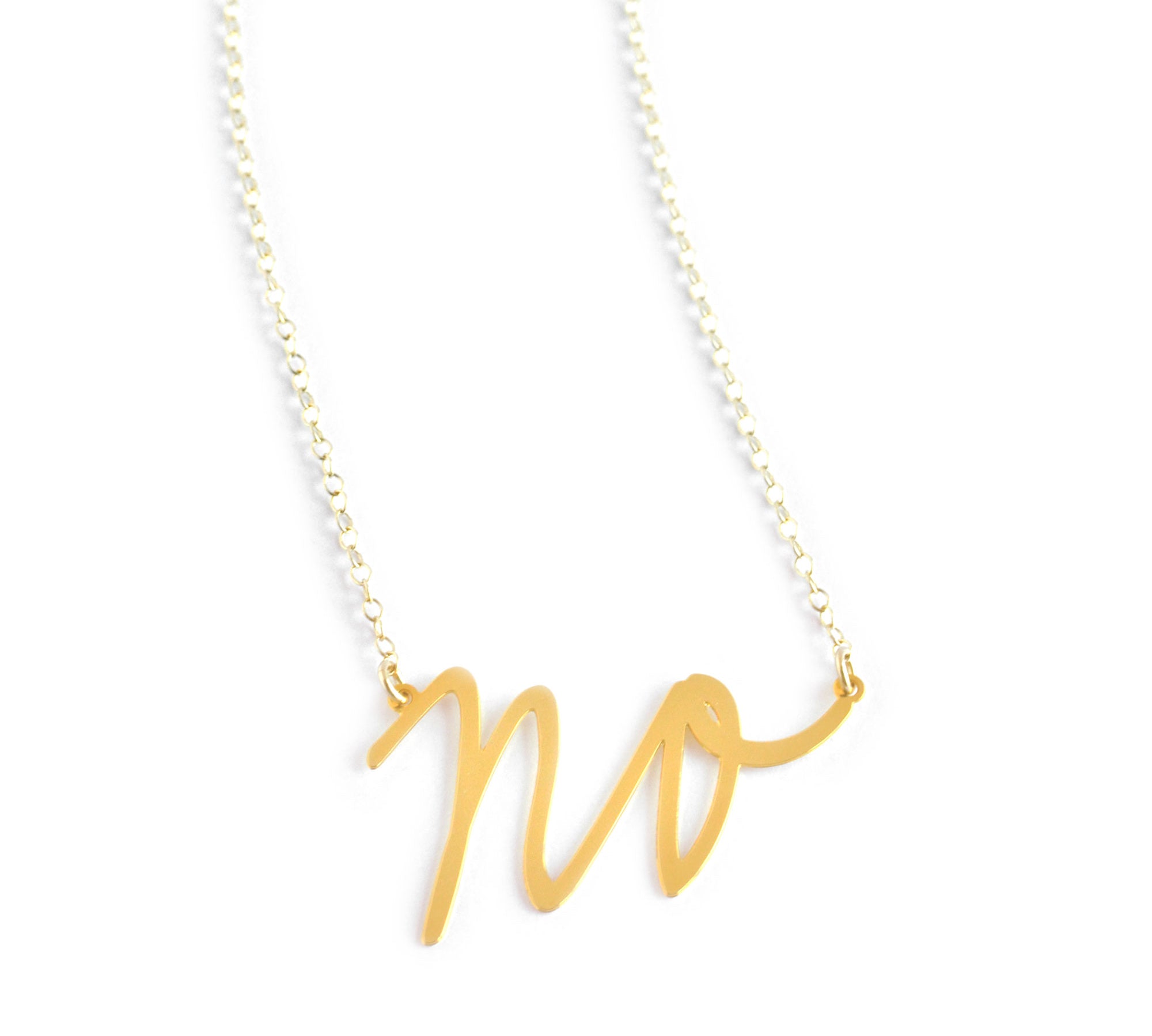 No Necklace - High Quality, Affordable, Hand Written, Self Love, Mantra Word Necklace - Available in Gold and Silver - Small and Large Sizes - Made in USA - Brevity Jewelry