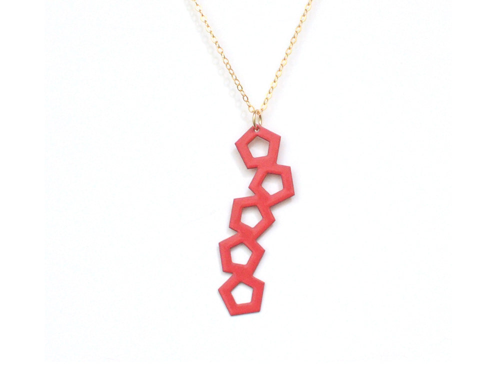 Offset Necklace - High Quality, Affordable, Geometric Necklace - Available in Black and White Acrylic, Gold, Silver, and Limited Edition Coral Powdercoat Finish - Made in USA - Brevity Jewelry
