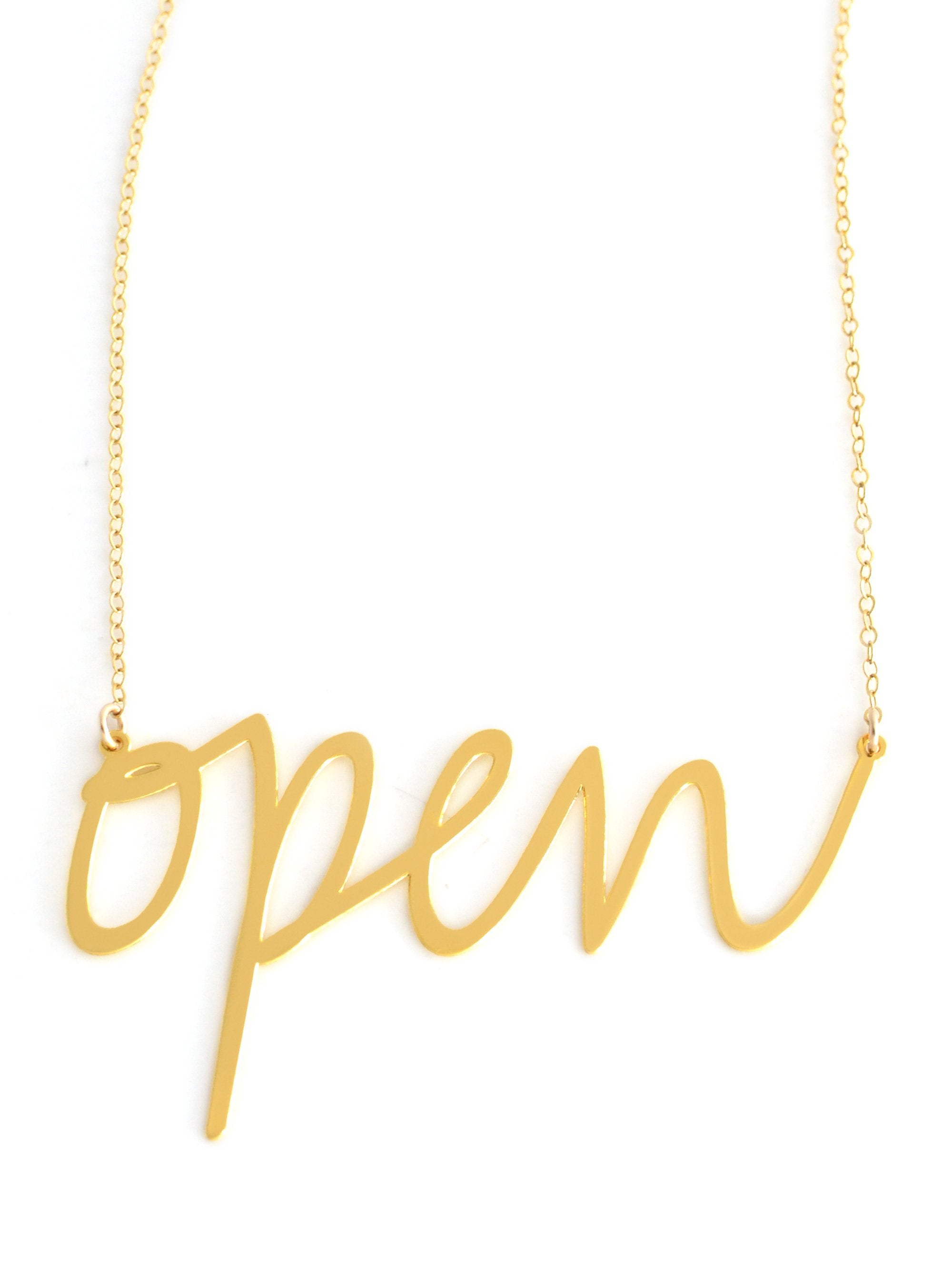 Open Necklace - High Quality, Affordable, Hand Written, Self Love, Mantra Word Necklace - Available in Gold and Silver - Small and Large Sizes - Made in USA - Brevity Jewelry