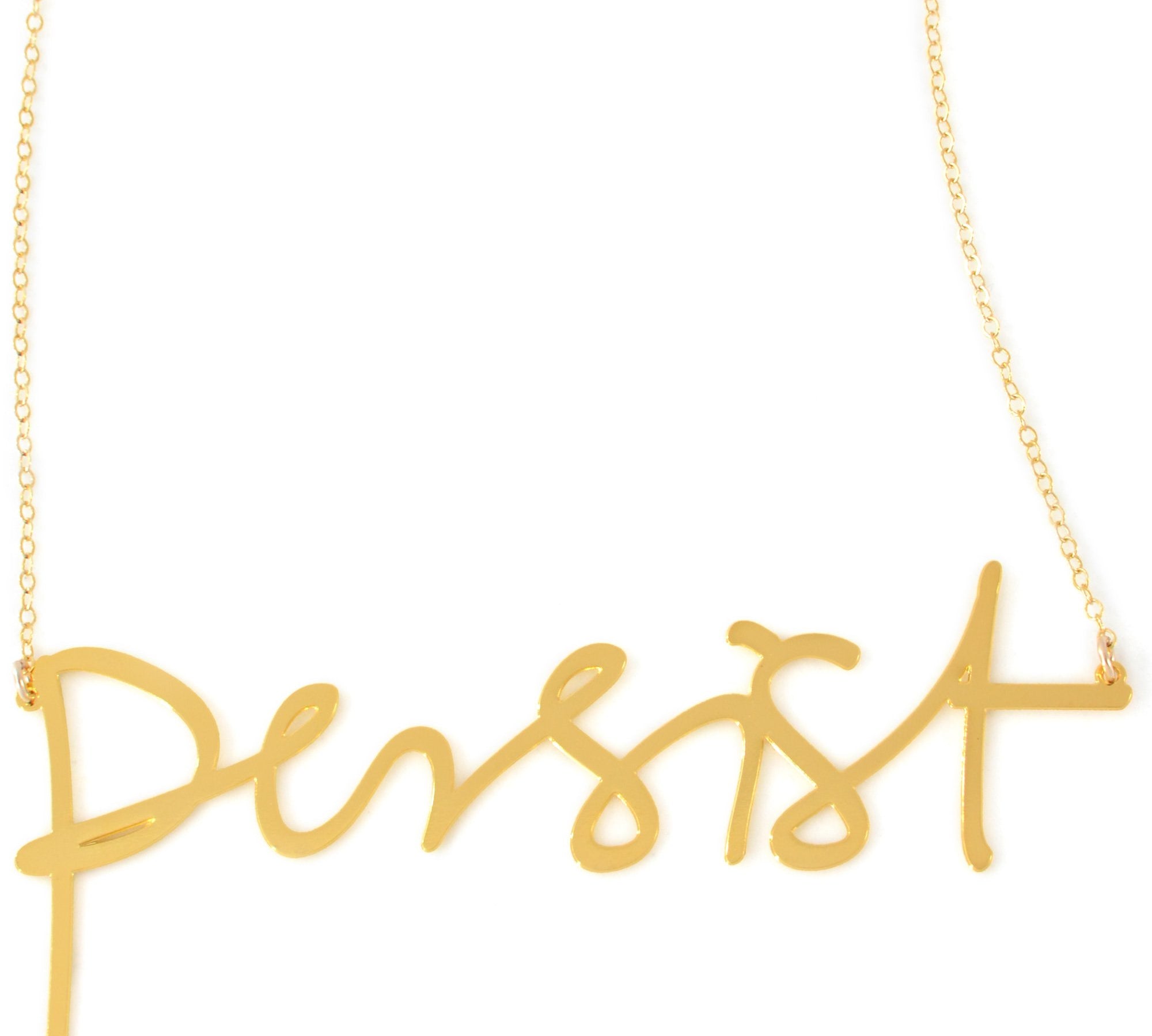 Persist Necklace - High Quality, Affordable, Hand Written, Empowering, Self Love, Mantra Word Necklace - Available in Gold and Silver - Small and Large Sizes - Made in USA - Brevity Jewelry