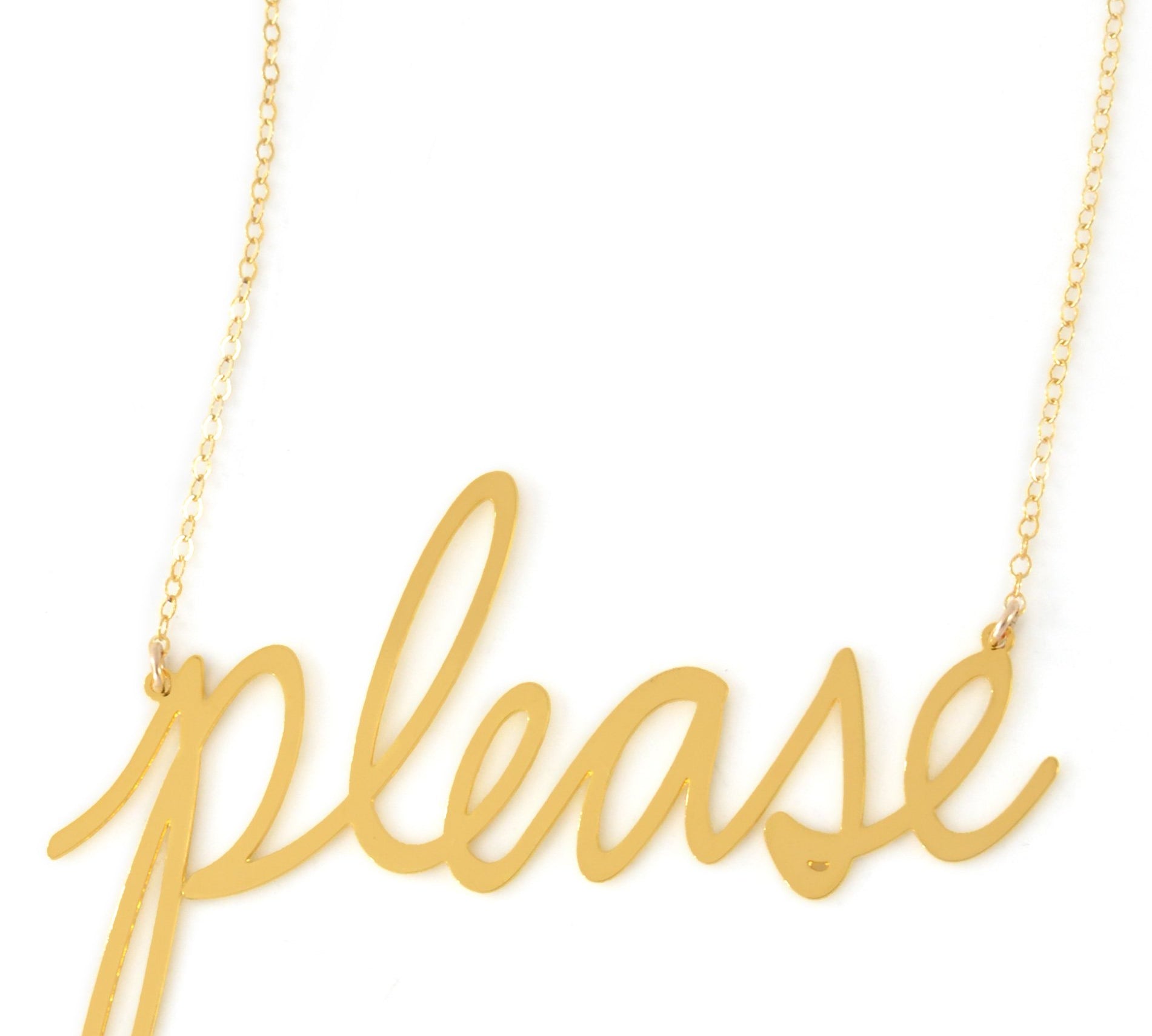 Please Necklace - High Quality, Affordable, Hand Written, Self Love, Mantra Word Necklace - Available in Gold and Silver - Small and Large Sizes - Made in USA - Brevity Jewelry