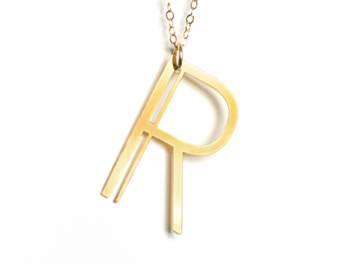 R Letter Necklace - Art Deco Typography Style - High Quality, Affordable, Self Love, Initial Charm Necklace - Available in Gold and Silver - Made in USA - Brevity Jewelry