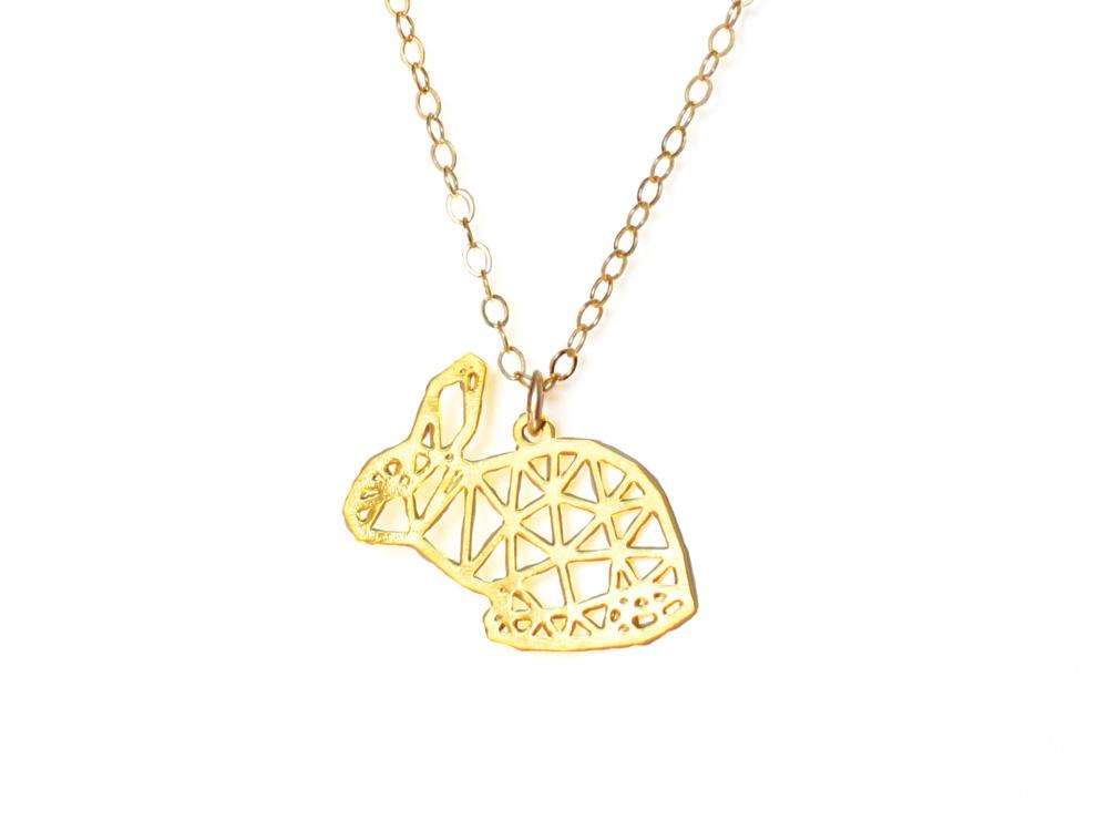 Rabbit Necklace - Wireframe Origami - High Quality, Affordable Necklace - Available in Gold and Silver - Made in USA - Brevity Jewelry