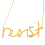 Resist Necklace - High Quality, Affordable, Hand Written, Empowering, Self Love, Mantra Word Necklace - Available in Gold and Silver - Small and Large Sizes - Made in USA - Brevity Jewelry