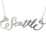 Seattle City Love Necklace - High Quality, Hand Lettered, Calligraphy City Necklace - Your Favorite City - Available in Gold and Silver - Made in USA - Brevity Jewelry