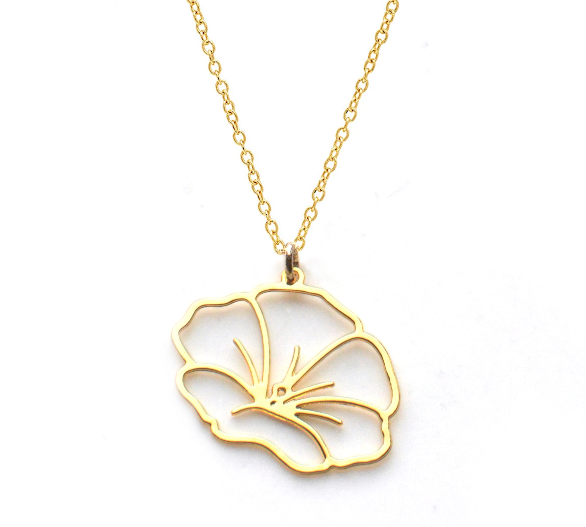 Morning Glory Necklace - High Quality, Affordable, Whimsical, Hand Drawn Necklace - September Birthday Gift - Available in Gold and Silver - Made in USA - Brevity Jewelry