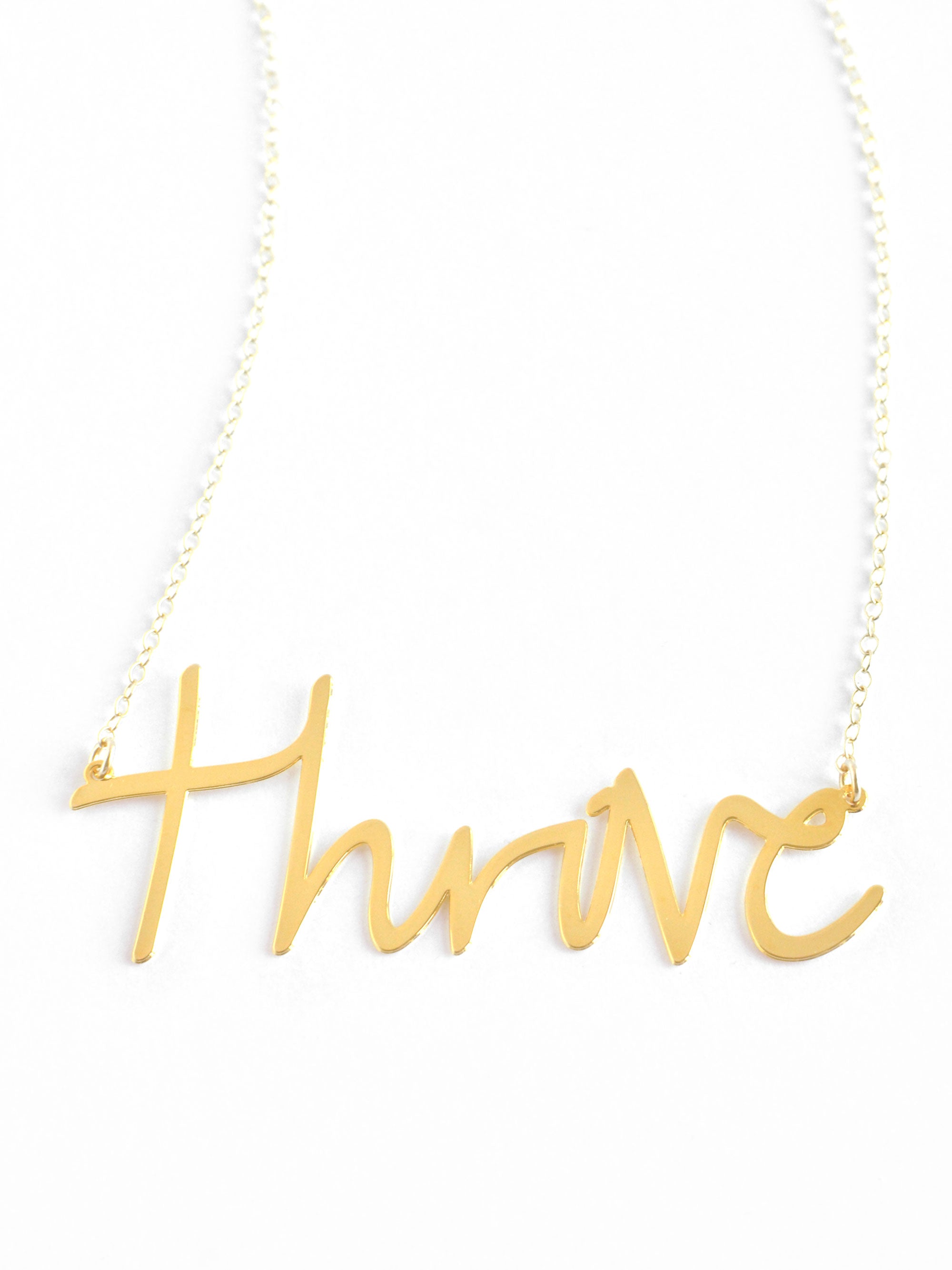 Thrive Necklace - High Quality, Affordable, Hand Written, Self Love, Mantra Word Necklace - Available in Gold and Silver - Small and Large Sizes - Made in USA - Brevity Jewelry