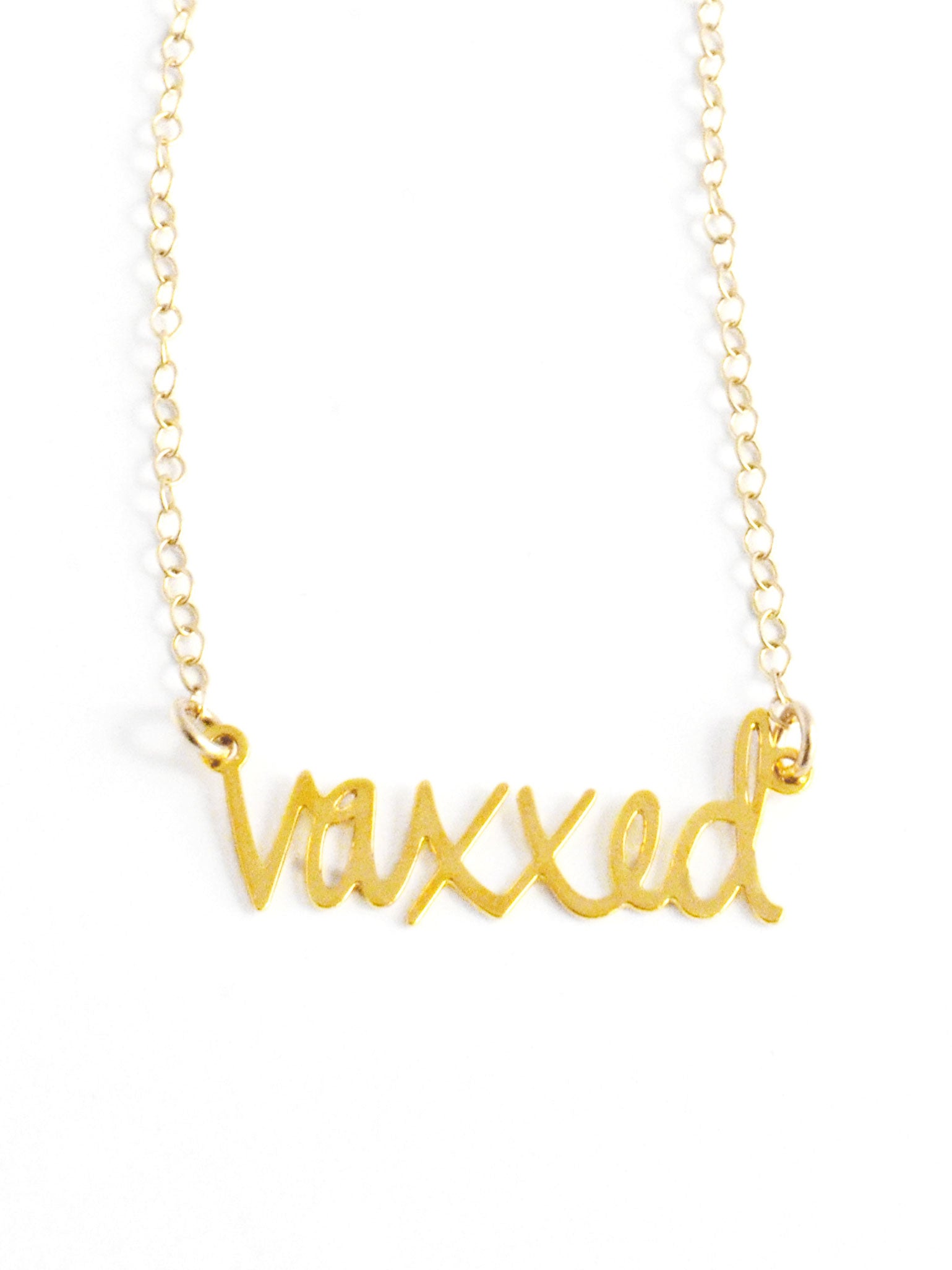 Vaxxed Necklace - High Quality, Affordable, Hand Written Word Necklace - Available in Gold and Silver - Made in USA - Brevity Jewelry
