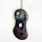Brevity one-of-a-kind ceramic pendant necklace, freeform glazed in amethyst, blue and teal, on a fine chain