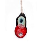 Brevity one-of-a-kind ceramic pendant necklace, freeform glazed in poppy red and blue, on a fine chain