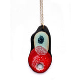 Brevity one-of-a-kind ceramic pendant necklace, freeform glazed in poppy red and blue, on a fine chain