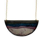 Brevity one-of-a-kind ceramic pendant necklace, half-moon glazed in mauve and aubergine, on a fine chain