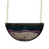 Brevity one-of-a-kind ceramic pendant necklace, half-moon glazed in mauve and aubergine, on a fine chain